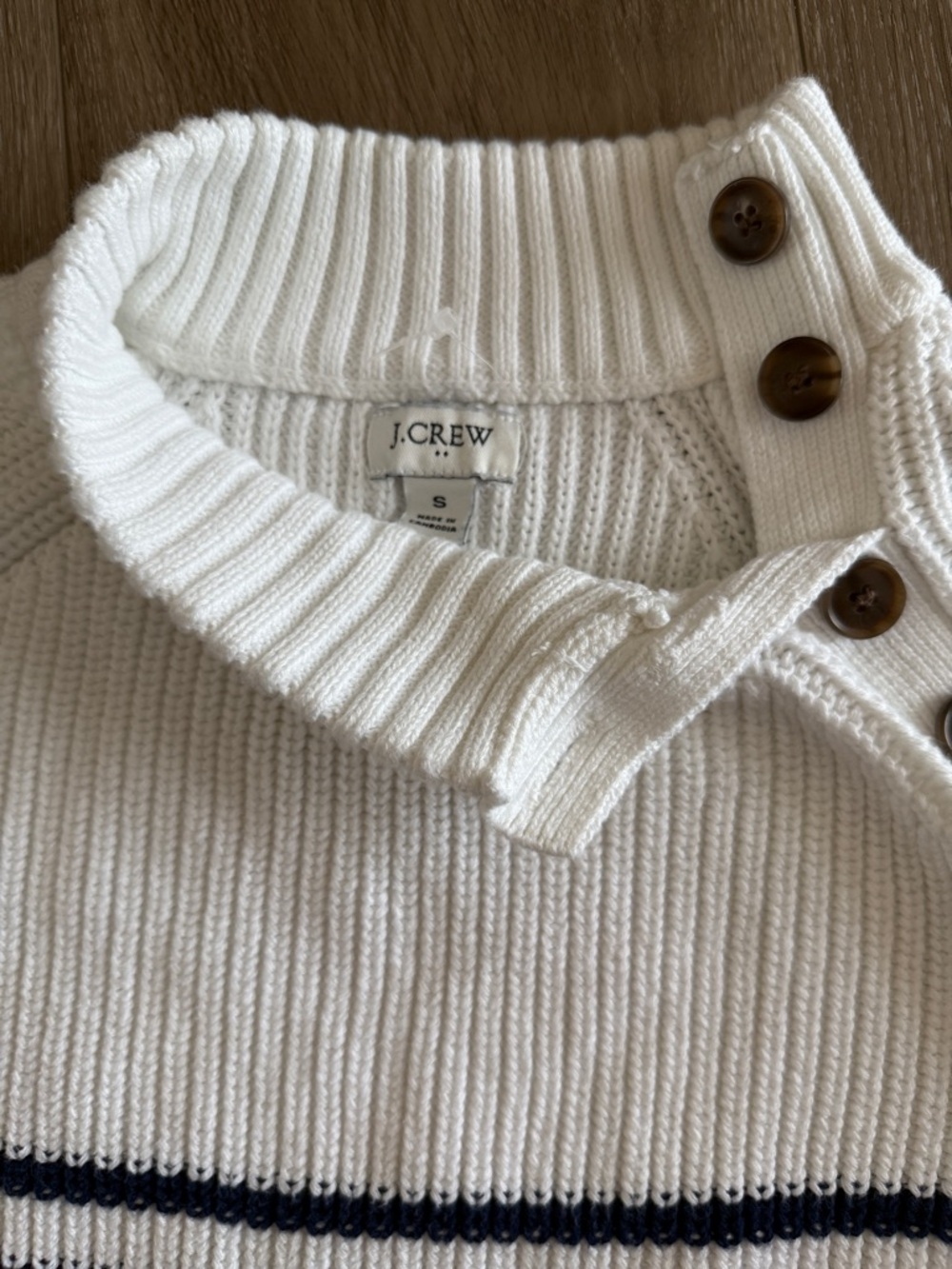 J.Crew Striped Button-Shoulder Rollneck Sweater - Size S - 100% Cotton - Picture 2 of 10
